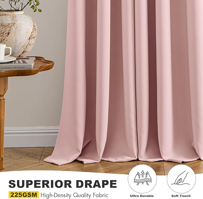 MIULEE Blackout Curtains for Bedroom 2 Panels 40 x 64 Inch Long Pink | Thermal - Image 5