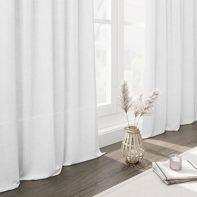 White Linen Curtains for Living Room 54 inch Length White Light Filtering Semi - Image 5