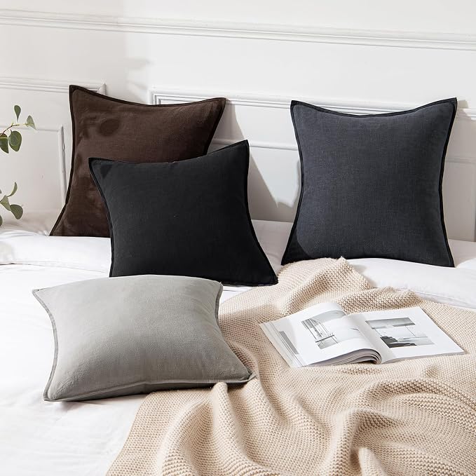MIULEE Decorative Linen Euro Sham Pillow Covers 22x22 Inch Black | Boho - Image 4
