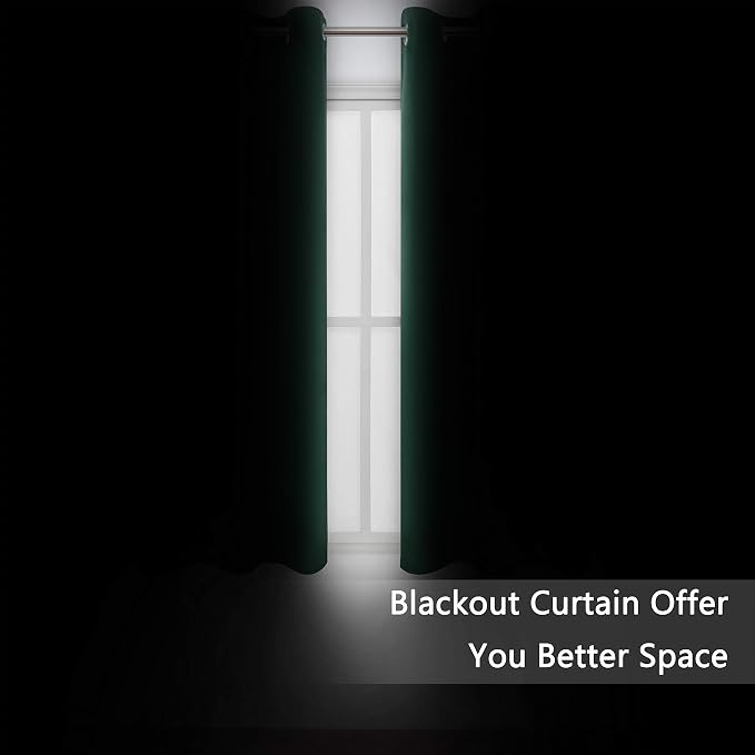 Dark Green Blackout Curtains/42 x 63 Inch/Set of Two Panels Grommet Bedroom - Image 4