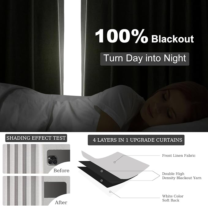 Linen Blackout Curtains 70 Inches Extra Wide 84 Inch Long - Image 6