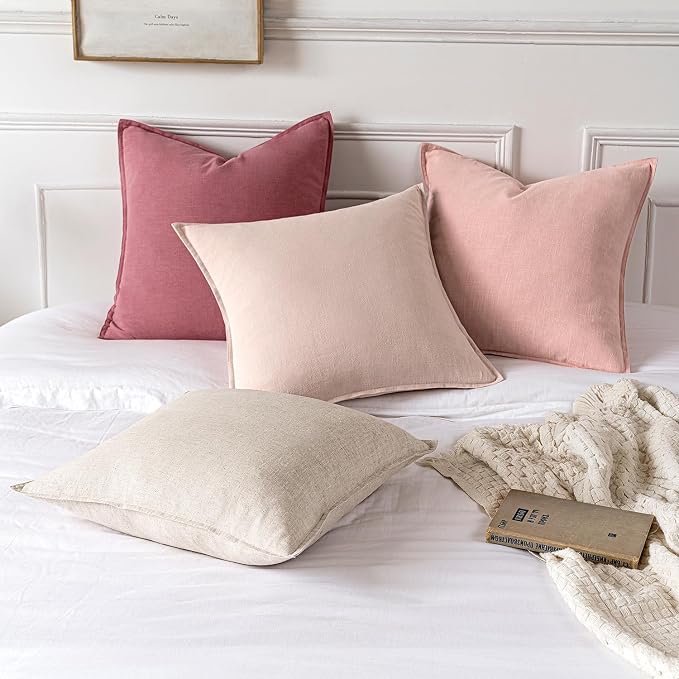 MIULEE Decorative Linen Pillow Covers 20x20 Inch Light Pink | Boho Farmhouse​ - Image 5