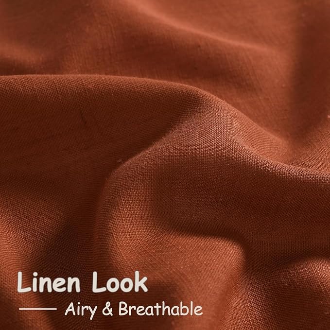Terracotta Linen Curtains 84 Inches Long 2 Panel Set Back Tab Boho Rustic - Image 4