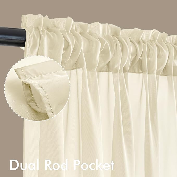 MIULEE Light Cream Sheer Curtains 96 Inches Long 4 Panels 42 x 96 Inches | - Image 3