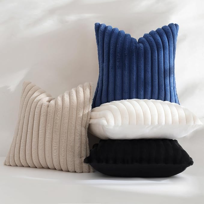 decorUhome Fall Faux Fur Throw Pillow Covers 26x26 Set of 2 Beige | Decorative - Image 5