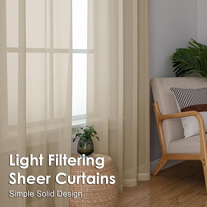Taupe Sheer Curtains 72 Inches Long 2 Panels - Image 6