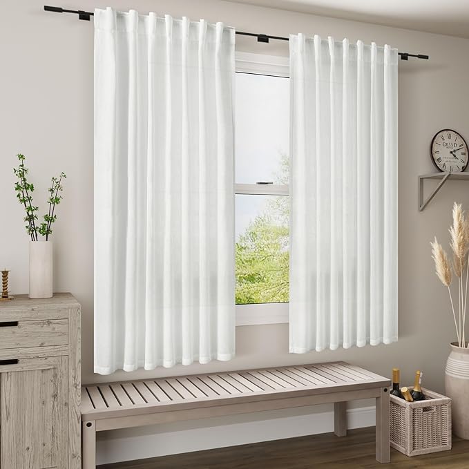 White Linen Curtains 80 Inch Length - Image 6