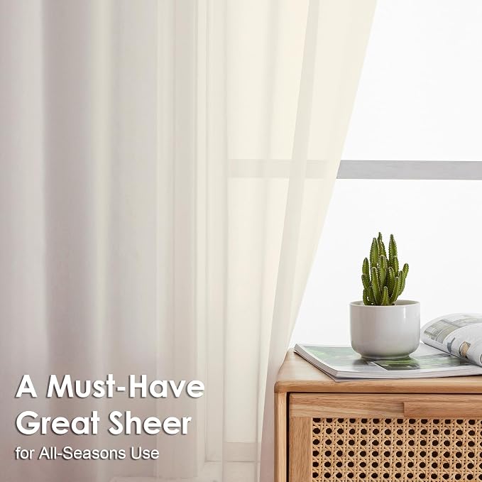 Cream Sheer Curtains 78 Inches Long 2 Panels - Image 3