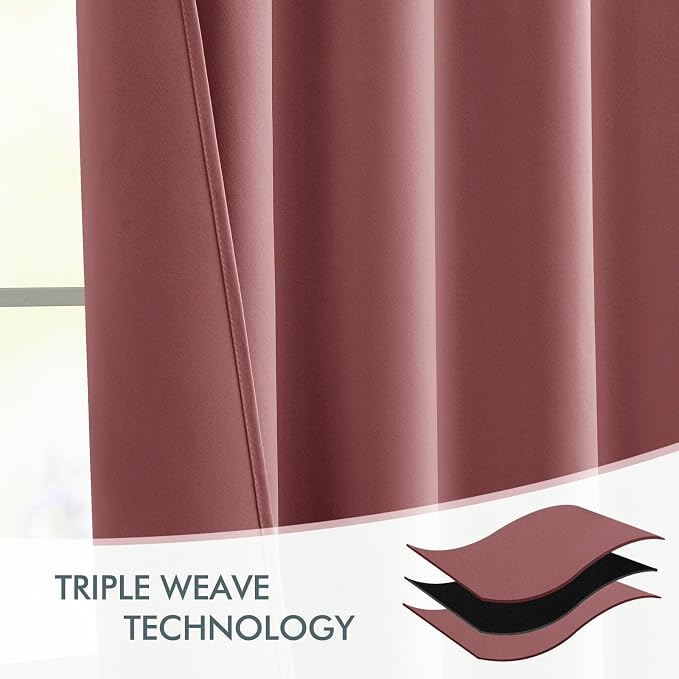 MIULEE Dusty Rose Back Tab Blackout Curtains 52x90 Inch Long 2 Panels Set | Rod - Image 7
