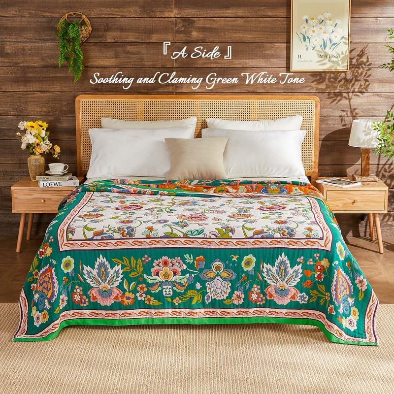 Boho Throw Blanket Cotton Muslin Woven Flower Decorative Blankets 50"x60"