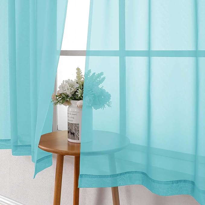 Aqua Sheer Curtains for Bedroom 84 Inches Long 2 Panels, Voile Solid - Image 6