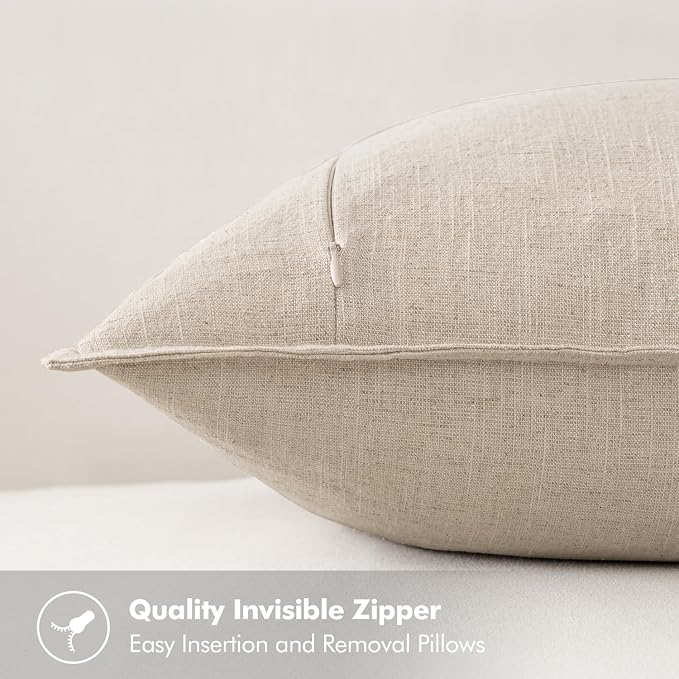 MIULEE Decorative Linen Lumbar Pillow Covers 12x24 Inch Natural Beige | Boho - Image 3