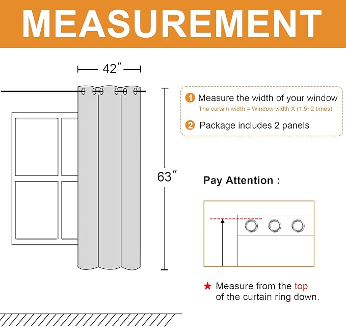 Blackout Curtains for Bedroom, 42 x 63 Inches Length, Light Grey | Thermal - Image 7