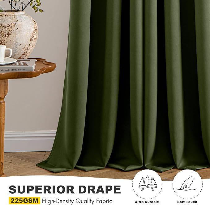 MIULEE Blackout Curtains for Bedroom 2 Panels 40 x 45 Inch Long Olive Green | - Image 5