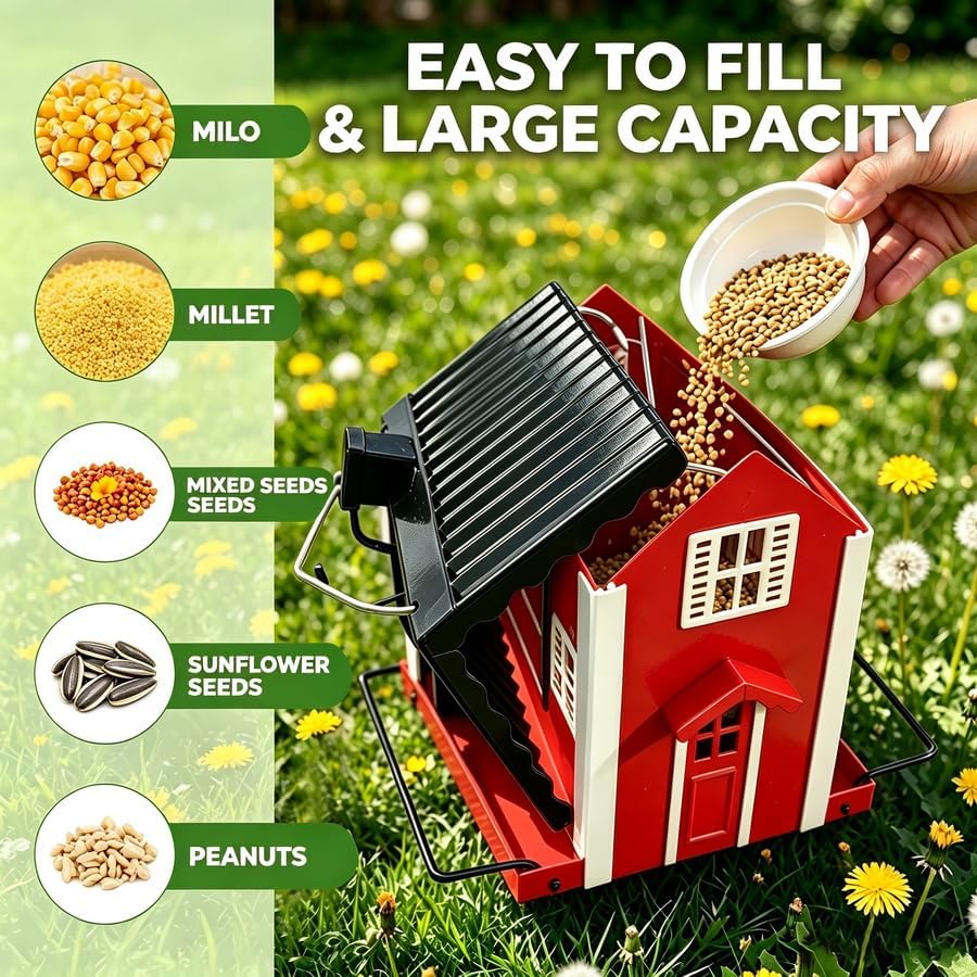 WENYLE Bird Feeders for Outdoors Hanging, Heavy Duty Metal Weatherproof Wild Bird Feeder, House Shape with Drain Holes, 2LB Capacity for Garden Yard