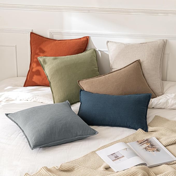 MIULEE Decorative Linen Pillow Covers 18x18 Inch Gray | Boho Farmhouse​ - Image 5