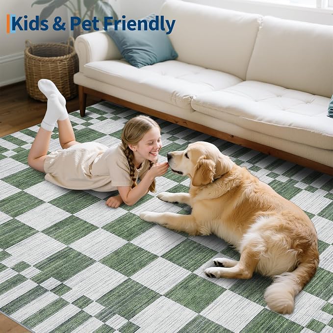 GarveeHome 2.5x10 Green Checkered Kitchen Runner Rug - Image 8