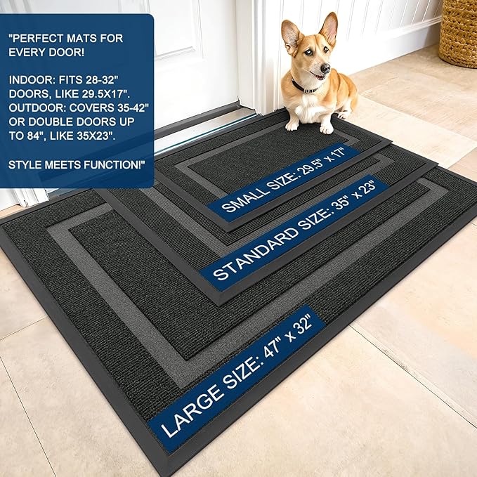 OLANLY Front Door Mat 23.5x15.5, All-Season Heavy-Duty Rubber Doormat | Black - Image 2