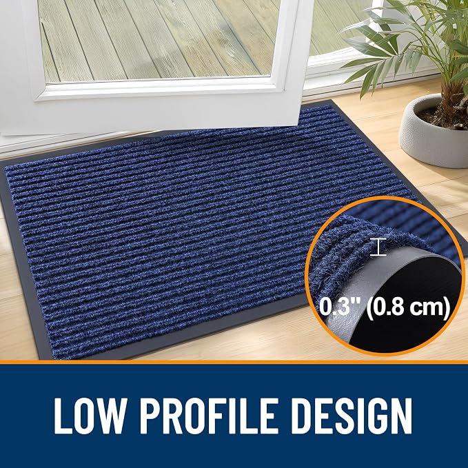 OLANLY Front Door Mat 47x23, Waterproof Heavy-Duty Indoor Outdoor Doormat | Blue - Image 4