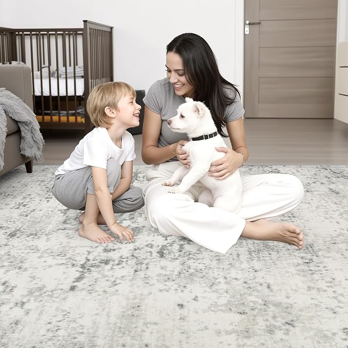 3x14 Washable Runner Rug：Modern Abstract Kitchen Soft Carpet Gray | - Image 2