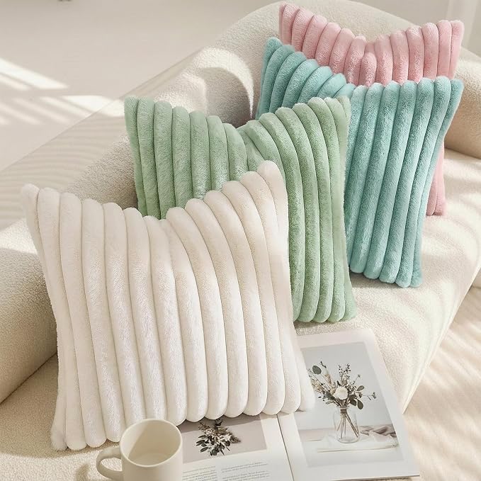 decorUhome Fall Faux Fur Throw Pillow Covers 20x20 Set of 2 Sage Green | - Image 7
