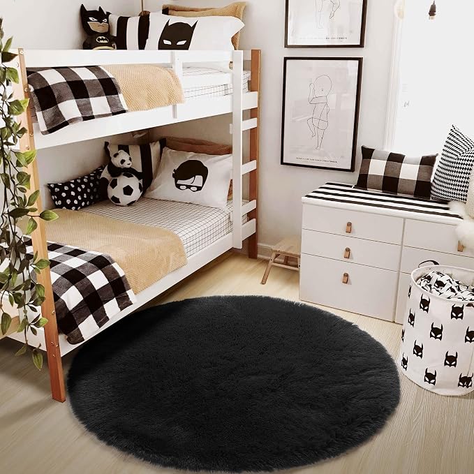 Amdrebio Black Shag Round Circle Rug 5Ft - Image 7