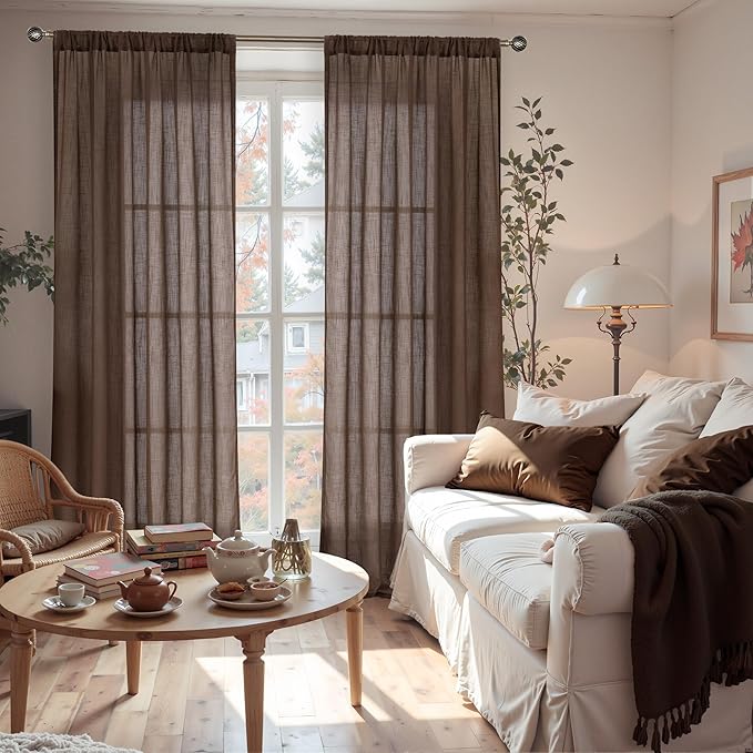 BGment Brown Linen Curtains 84 Inch Length 2 Panels - Image 2