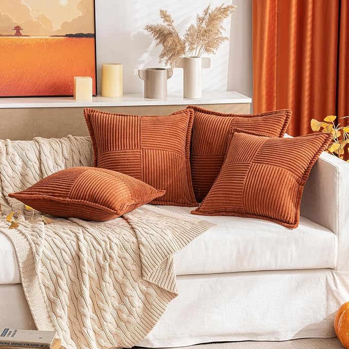 MIULEE Fall Burnt Orange Decorative Euro Sham Throw Pillow Covers 22x22 in | 2 - Image 7