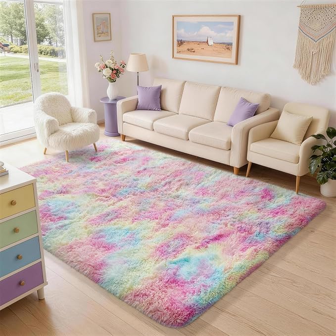 Ophanie 5x7 Rainbow Rug for Bedroom Girls, Unicorn Colorful Fluffy Soft Cute by Ophanie