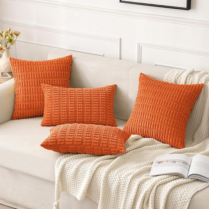 MIULEE Fall Corduroy Decorative Throw Pillow Covers 20x20 Orange Pack of 2 | - Image 4