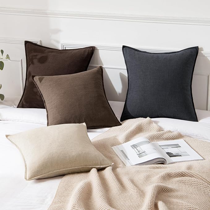 MIULEE Decorative Linen Pillow Covers 18x18 Inch Dark Coffee Chocolate | Boho - Image 4