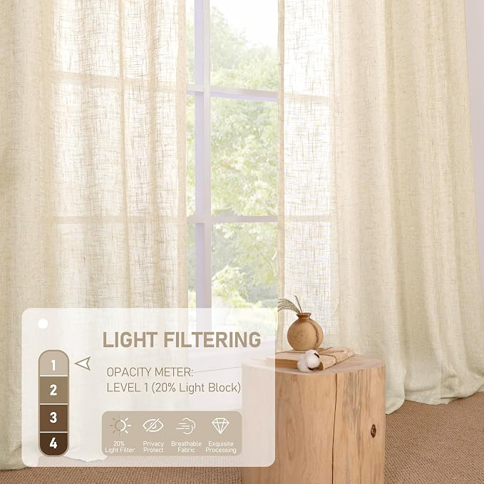 Beige Linen Sheer Curtains 96 Inches Long - Image 4