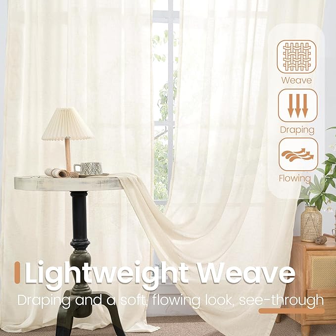 BGment Ivory Linen Curtains 98 Inches Long - Image 4