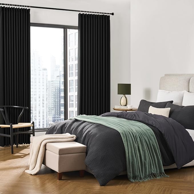 72 Inch Wide Black Pinch Pleated Curtains 72 x 105, Thermal Insulated Noise - Image 4