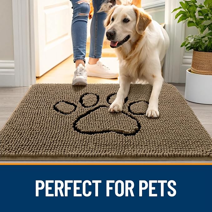 OLANLY Dog Door Mat for Muddy Paws 48x30, Paw Print Design Chenille Mud Mat | - Image 6