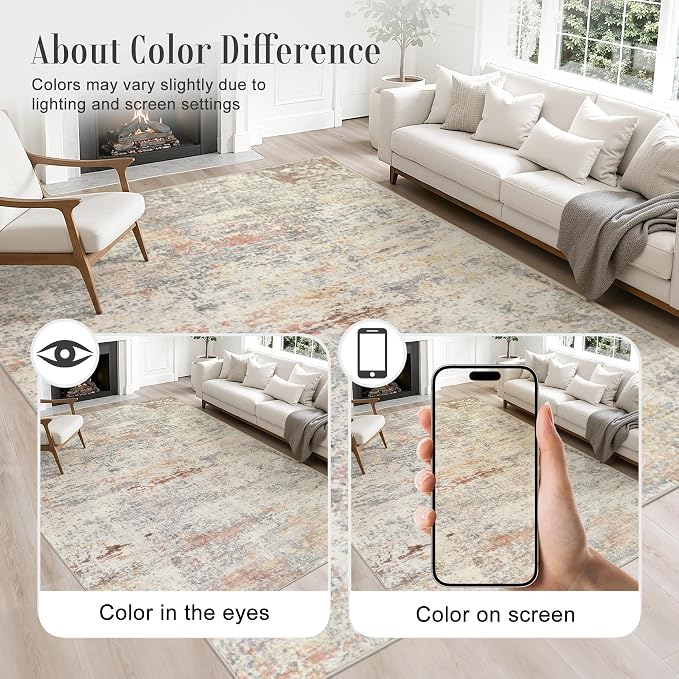 Area Rug Living Room: 4x4 Modern Washable Indoor Soft Carpet Taupe | - Image 4