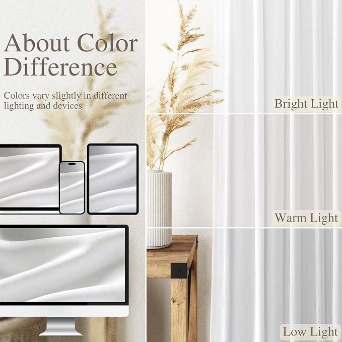 White Linen Curtains 65 Inch Length - Image 4