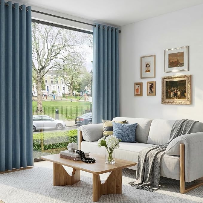 100% Blackout Linen Textured Curtains 90 Inch Long, Stone Blue | 100% Blackout - Image 5
