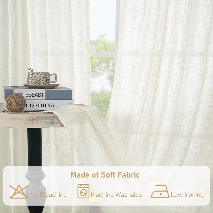 Cream Linen Curtains 63 Inches Long - Image 9