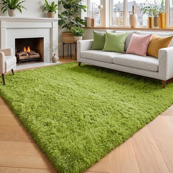 Amdrebio Grass Green Plush Area Rug 5x7 - Image 5
