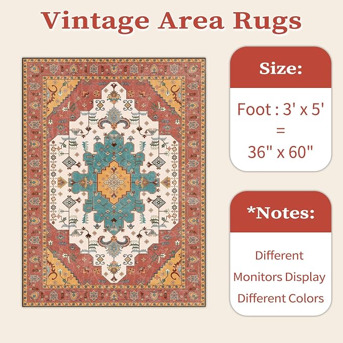SERISSA 3x5 Washable Non Slip Boho Area Rug - Image 7
