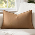 MIULEE Decorative Linen Lumbar Pillow Cover 12x20 Inch Brown | Fall Autumn Boho by MIULEE