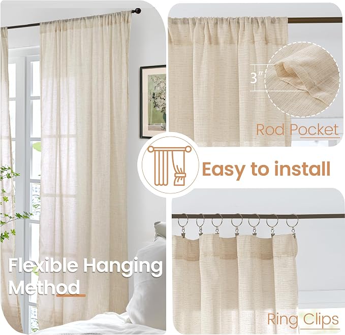BGment 108 Inch Length Linen Curtains - Image 6
