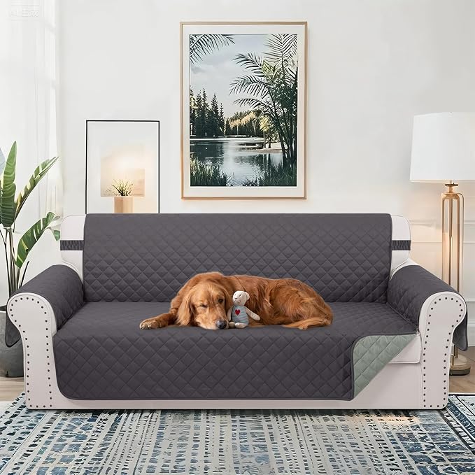 Reversible Couch Cover for 3 Cushion, Dark Grey | Couch Cover for Sofa - Image 2