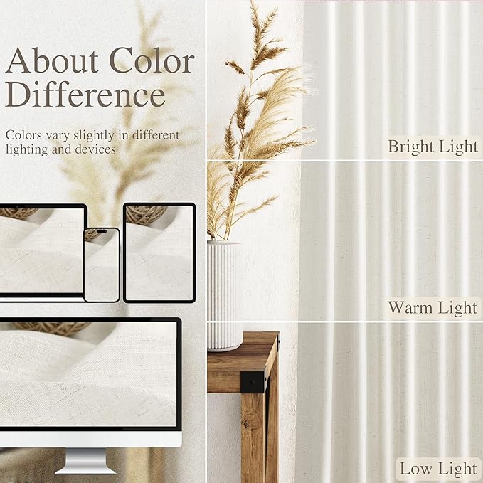 Linen Curtains 96 inches Long for Bedroom Back Tab Light Filtering Privacy - Image 4