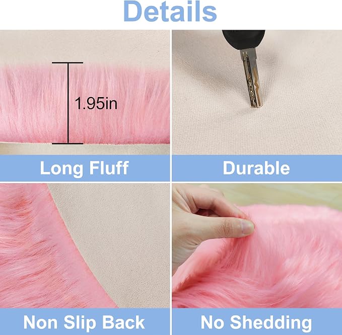 Pink Round Rug for Girls Bedroom, Fluffy Circle Rug 3 3 Feet for Kids Room - Image 4