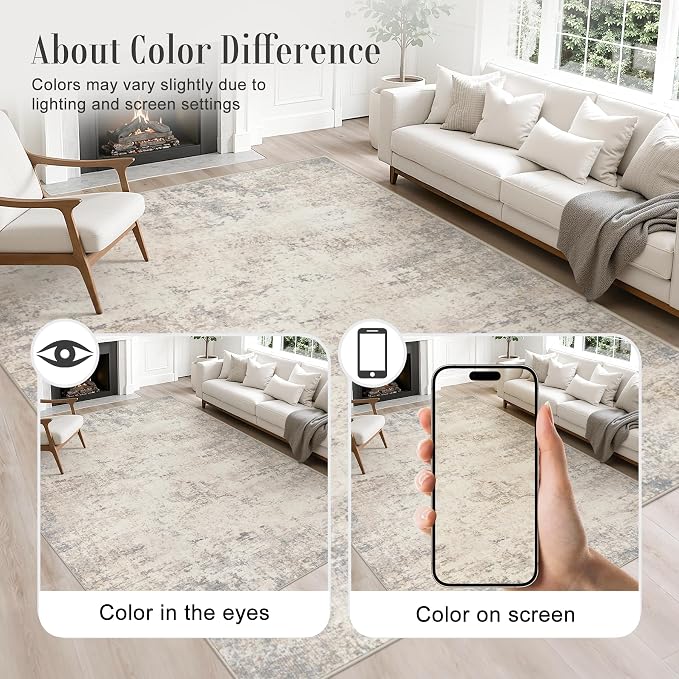 10x14 Area Rug Living Room: Modern Washable Soft Carpet Brown Beige | - Image 4