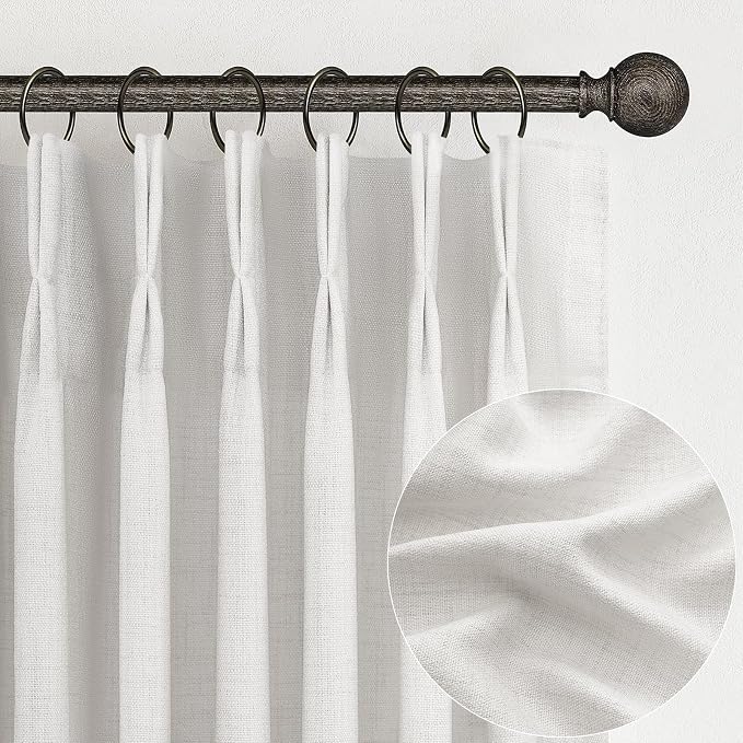 Beige White Pinch Pleated 92 Inch Curtains 2 Panel Set by PleatedDrapes