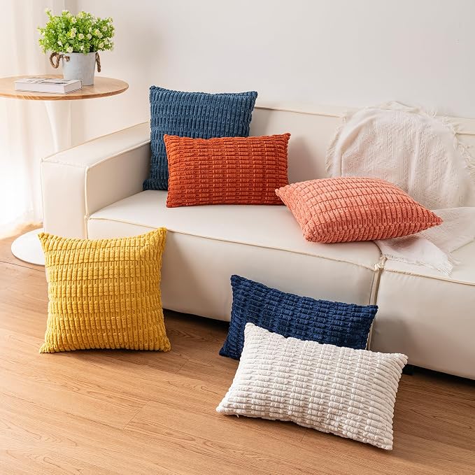 Aegero Pack of 2 Corduroy Decorative Throw Pillow Covers 18x18 InchSoft Boho - Image 5