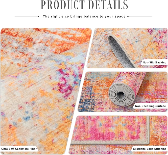 3x14 Washable Runner Rug：Modern Abstract Soft Carpet Galaxy Haze | - Image 5